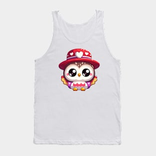 Copy of Cute Kawaii Valentine's Owl with a Hearts Hat Tank Top